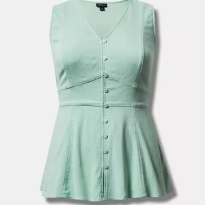 NWT Torrid Rayon Button Up With Waist Detail Tank,  Hemlock
